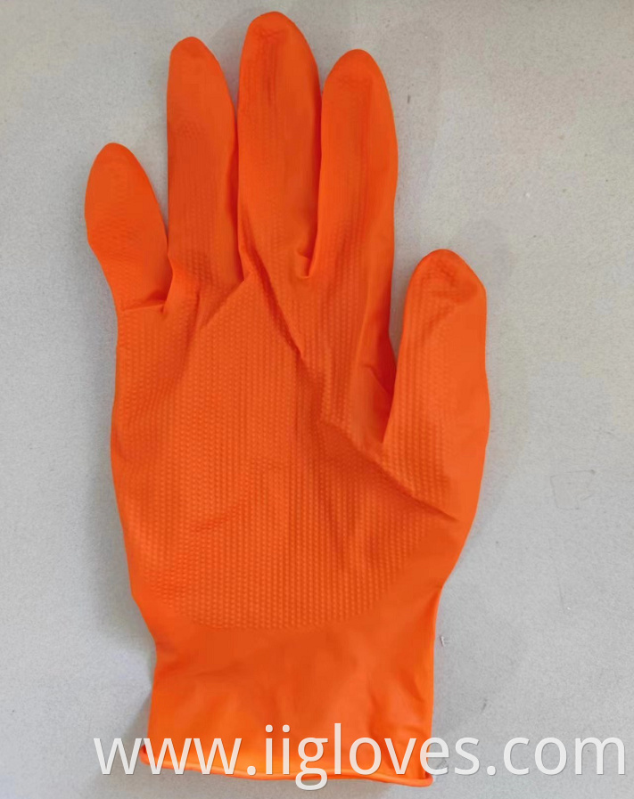 Wholesale Waterproof Thickened Powder Free Food Grade Black Orange Diamond Grip Nitrile Gloves